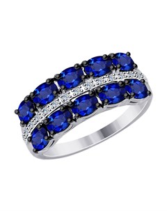 Кольцо из белого золота с бриллиантами и синими корундами Sokolov diamonds