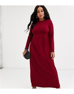Бордовое трикотажное платье макси с длинными рукавами и складками Verona curve