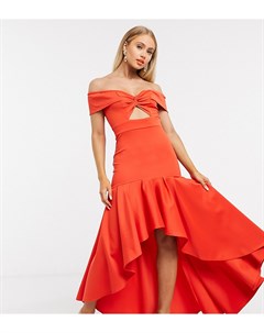 Красное платье с асимметричным краем и бантом Laced in love
