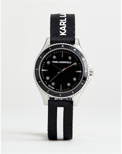 Черные женские часы с плетеным ремешком и белым логотипом KL1643 Karl lagerfeld