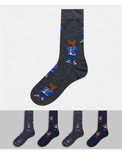Набор из 4 пар темно синих носков с принтом Jack & jones