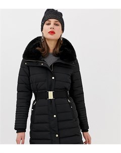 Черная дутая куртка с искусственным мехом на капюшоне Esprit