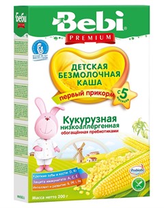 Детская каша Premium безмолочная кукурузная с пребиотиками 200гр Bebi