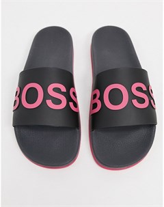 Серые розовые шлепанцы с логотипом Boss
