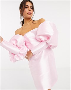 Атласное розовое платье мини с объемными рукавами и открытыми плечами Asos edition