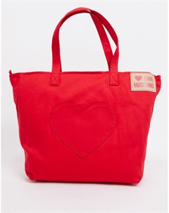 Красная сумка шоппер с логотипом сердцем Love moschino