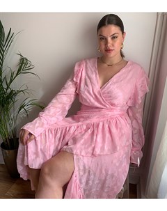 Розовое платье макси с запахом и цветочным рисунком Dark pink plus