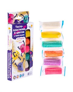 Набор для детской лепки Тесто пластилин с блёстками 6 цветов Genio kids-art