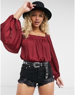 Фиолетовый боди с пышными рукавами и сборками Free people