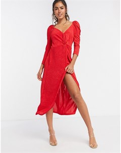 Красное платье миди с объемными рукавами Liquorish