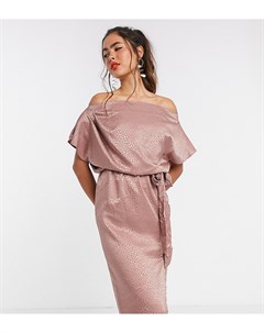 Эксклюзивное платье миди розового цвета с драпировкой Flounce london