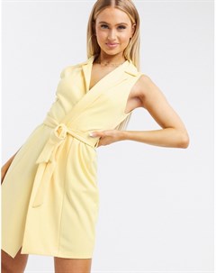 Желтое платье блейзер без рукавов с завязкой на талии Club Flounce london