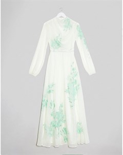 Платье макси мятного цвета с высоким воротом и вышивкой Asos design