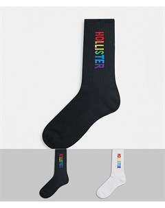 Набор из 2 пар спортивных носков белого и черного цвета с разноцветным логотипом Pride Hollister