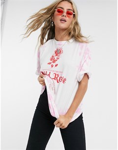 Розовая свободная футболка с принтом тай дай Bershka