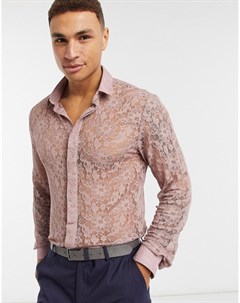Розовая кружевная приталенная рубашка Twisted tailor