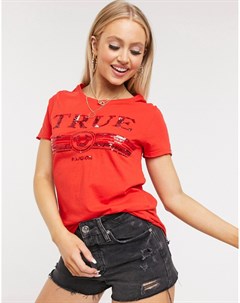 Красная футболка с логотипом из пайеток True religion