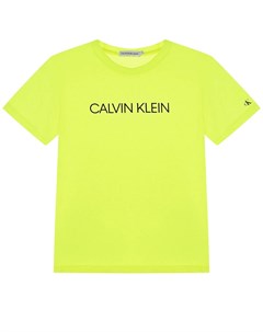 Салатовая футболка с логотипом детская Calvin klein