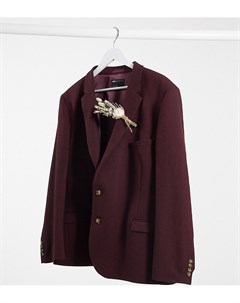 Бордовый супероблегающий пиджак с добавлением шерсти Plus wedding Asos design