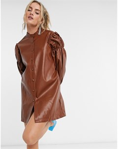 Платье рубашка мини в стиле oversized из искусственной кожи Ghospell