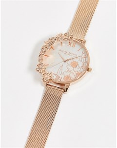 Розово золотистые часы с цветочным принтом Olivia burton