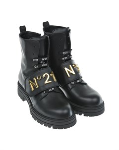 Черные высокие ботинки с золотым логотипом детские №21