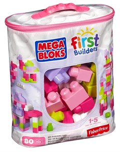 Конструктор розовый в сумке Мой первый конструктор 80 деталей Mega bloks