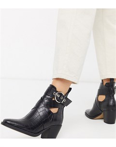 Черные ковбойские ботинки на каблуке с крокодиловым рисунком для широкой стопы Truffle collection
