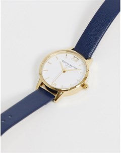 Золотисто синие часы с кожаным ремешком Olivia burton