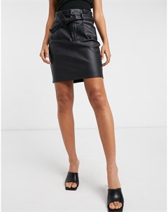 Черная мини юбка из искусственной кожи с присборенной талией Vero moda