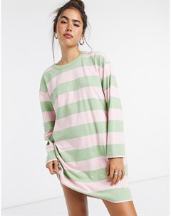 Платье футболка oversized в розовую и шалфейно зеленую полоску Asos design