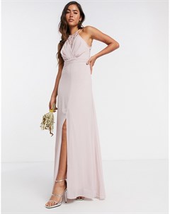 Розовое платье макси с кружевом и запахом bridesmaid Tfnc
