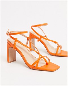 Оранжевые босоножки на каблуке с квадратным носом и ремешками Pimkie