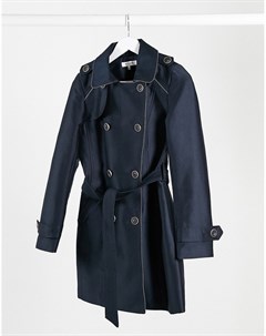 Темно синее двубортное пальто с молнией и поясом Morgan