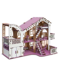 Сборный кукольный домик Сиреневая весна 2 с гаражом и мебелью Эlen toys