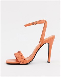 Оранжевые босоножки на каблуке с плетеными ремешками Raid