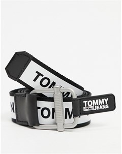 Черный плетеный ремень со сплошным логотипом Tommy jeans