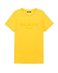 Желтая футболка с логотипом в тон детская Balmain