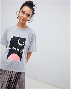 Свободная футболка с принтом и надписью astrologie Neon rose