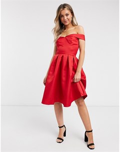 Красное платье миди с открытыми плечами Chi chi london