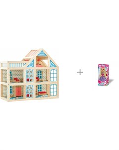 Кукольный домик 3 этажа и кукла Карапуз Машенька принцесса в розовом платье 15 см Мир деревянных игрушек