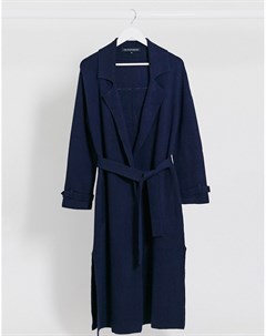 Темно синее длинное пальто с поясом French connection