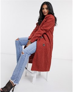 Двубортное пальто кокон рыжего цвета Missguided