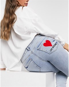 Голубые джинсы скинни с логотипом на кармане Love moschino