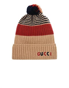 Бежевая шапка из шерсти с вышивкой детская Gucci