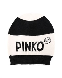 Полосатая шапка бини с вышитым логотипом Pinko kids