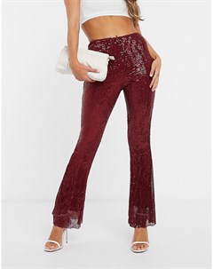 Бордовые плиссированные брюки с пайетками Club l london