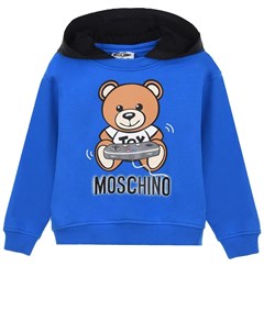 Синяя толстовка худи с контрастным капюшоном детская Moschino