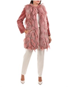 Розовое пальто с отделкой перьями Blancha