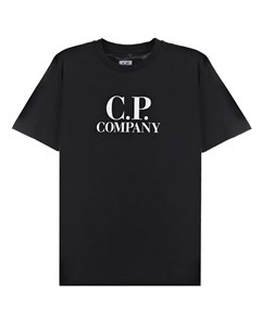Черная футболка с белым логотипом детская C.p. company